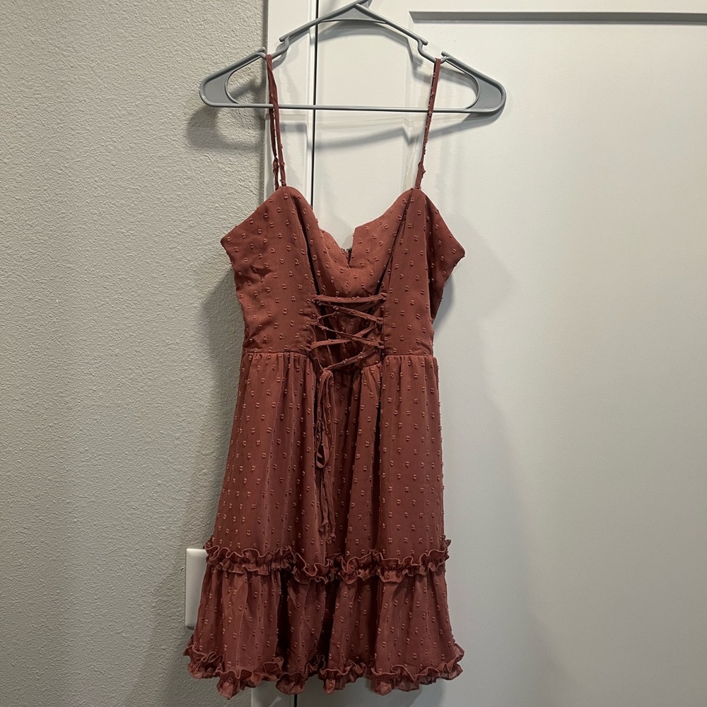 Miami Rust Mini Dress with Lace-Up Front
